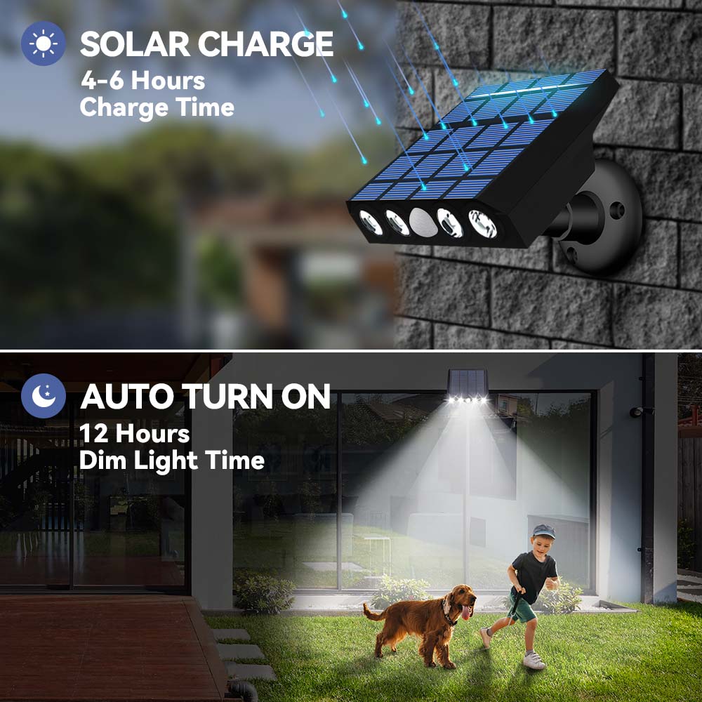 DONGPAI Solar Outdoor Lights, Motion Sensor Security LED Flood Lights Waterproof 3 Modes Wall Lights for Garage Yard Garden Porch