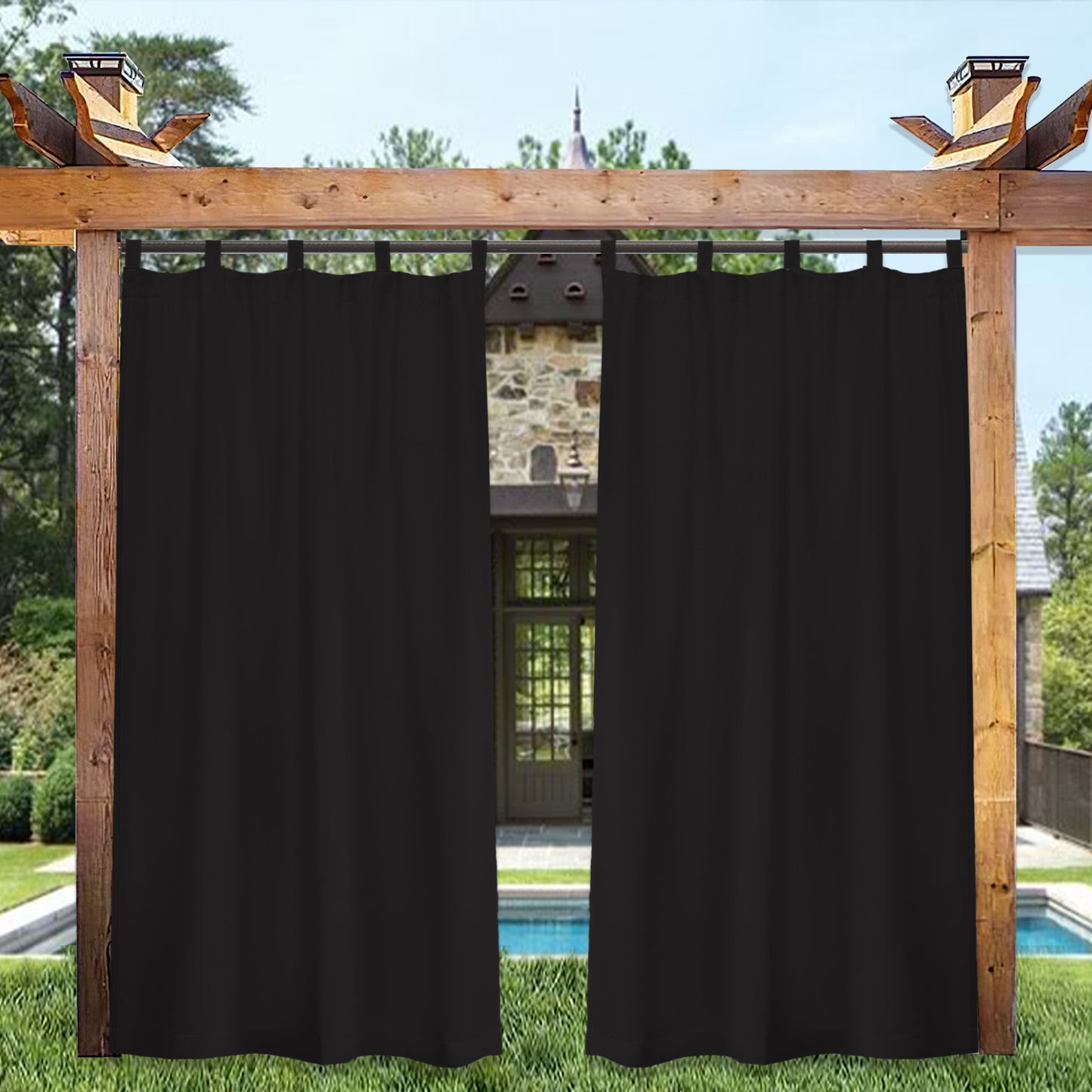 DONGPAI Outdoor Patio Curtains Waterproof, Blackout Tab Top Privacy Thermal Insulated Curtains for Pergola Porch Canopy, 1 Panel, 52" x 84"