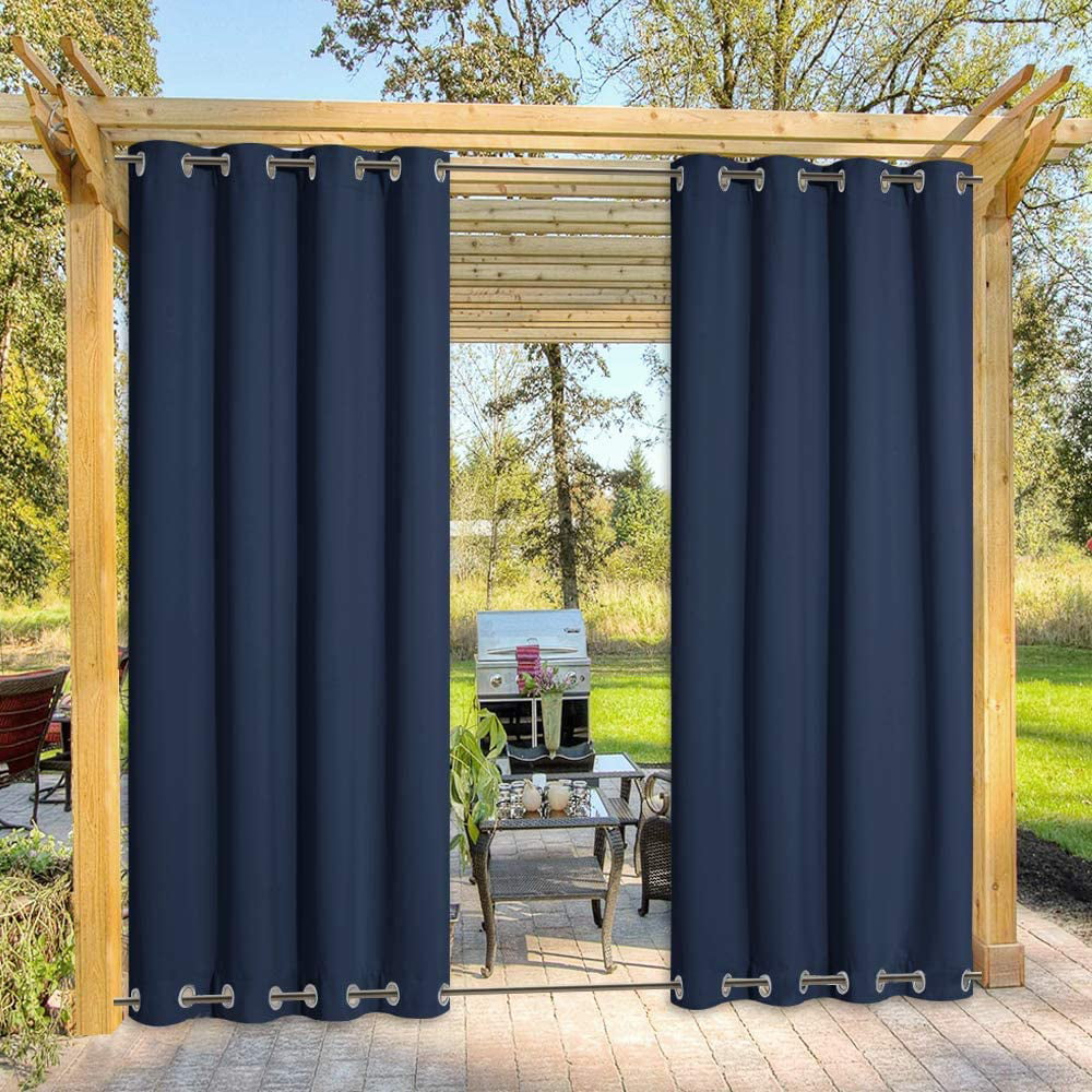 DONGPAI Outdoor Curtain for Patio Waterproof Windproof Thermal Insulated Top and Bottom Grommets Blackout Outdoor Drape for Porch/Gazebo, 52 x 84