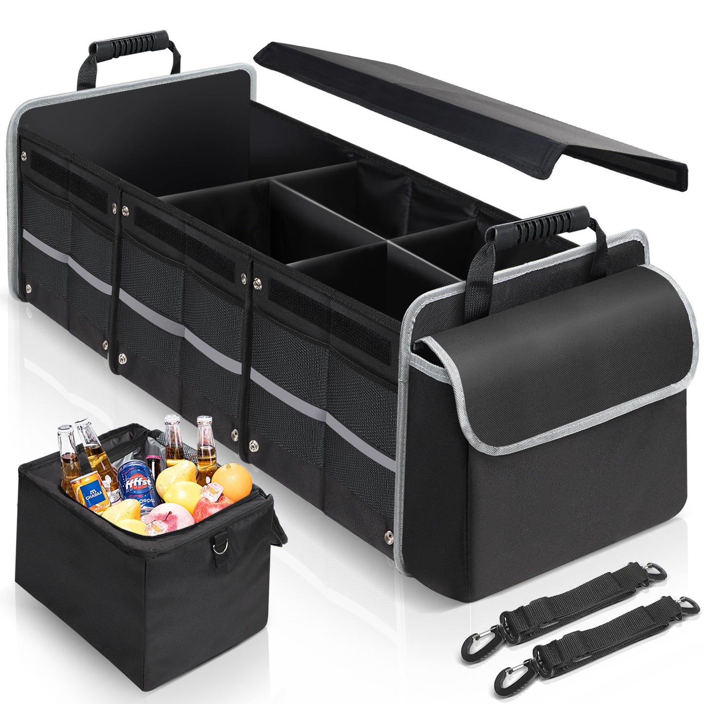 Car Trunk Organizer with Cooler, Waterproof Car Organizers and Storage for suv ,Collapsible Multi Compartment Car Organizer trunk for groceries