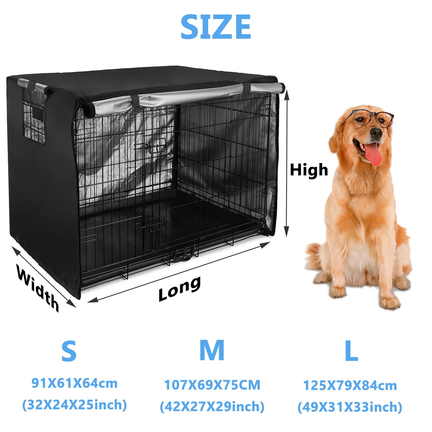 Dog Crate Cover Double Door, Waterproof Dog Kennel Cover with Air Vent Window, for Indoor/Outdoor Most Wire Dog Crate