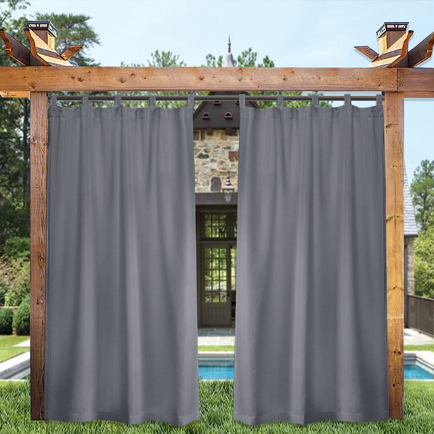 DONGPAI Outdoor Patio Curtains Waterproof, Blackout Tab Top Privacy Thermal Insulated Curtains for Pergola Porch Canopy, 1 Panel, 52" x 84"