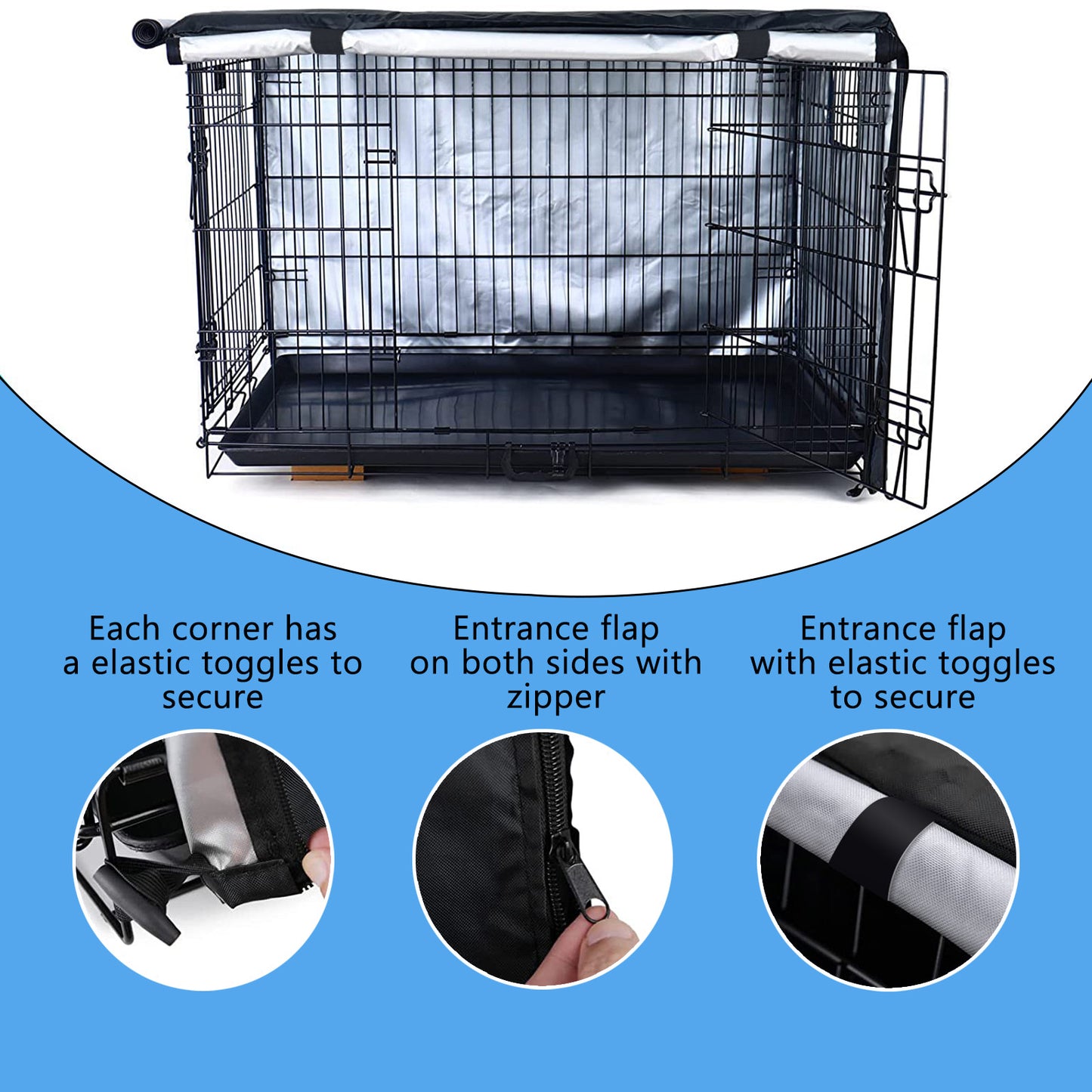 Dog Crate Cover Double Door, Waterproof Dog Kennel Cover with Air Vent Window, for Indoor/Outdoor Most Wire Dog Crate