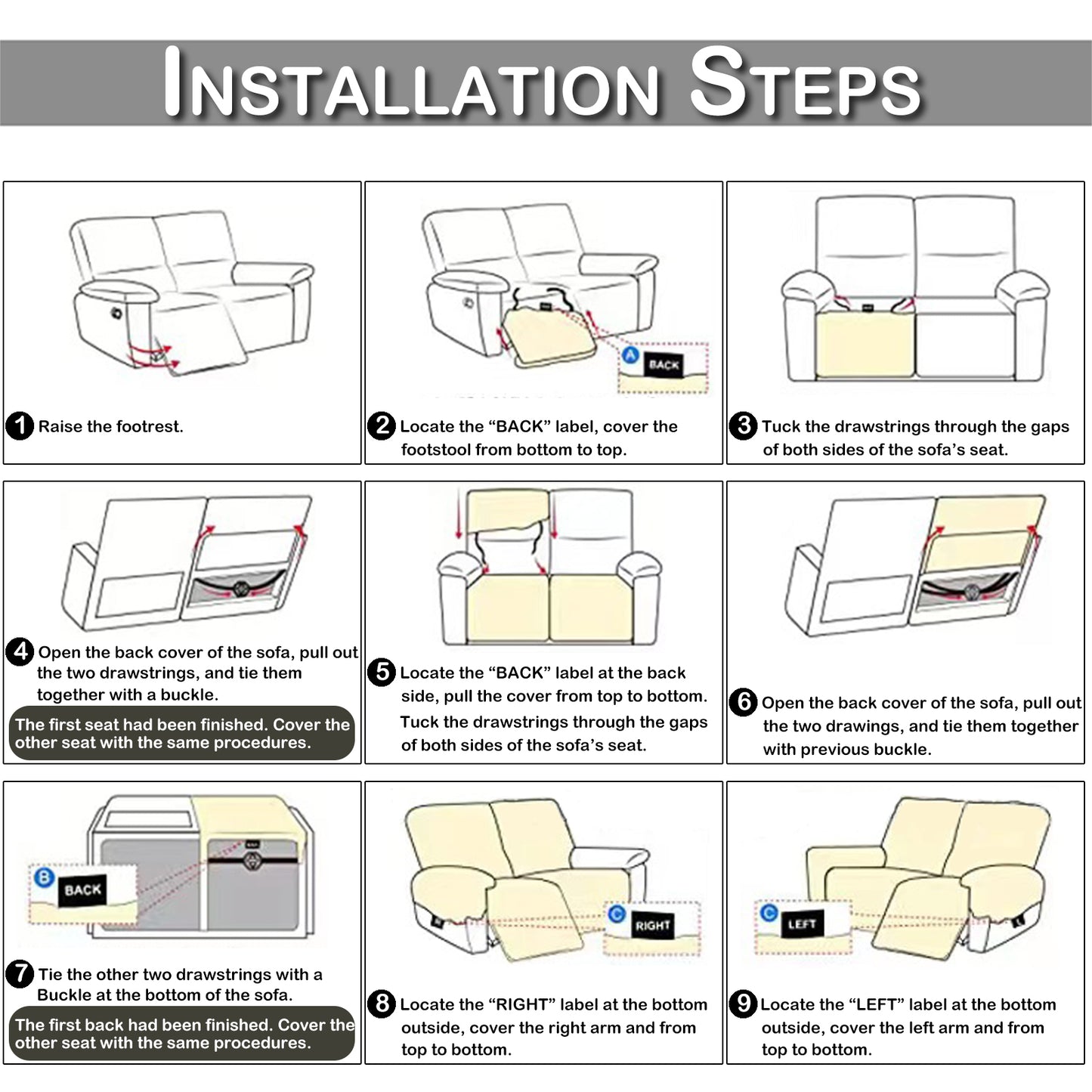 DONGPAI 2 Seater Recliner Sofa Slipcover, Loveseat Cover Couch Cover Non-Slip Recliner Chair Cover, Elastic Chaise Lounge Cover Furniture Protector Cover with Side Pocket, 2 Seater / 6 Pieces, Gray