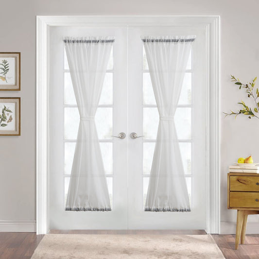 DONGPAI Semi Sheer Door Panel, Privacy Linen French Door Curtain Panel for Front Door, 23''x 72'', White, 1 Panel