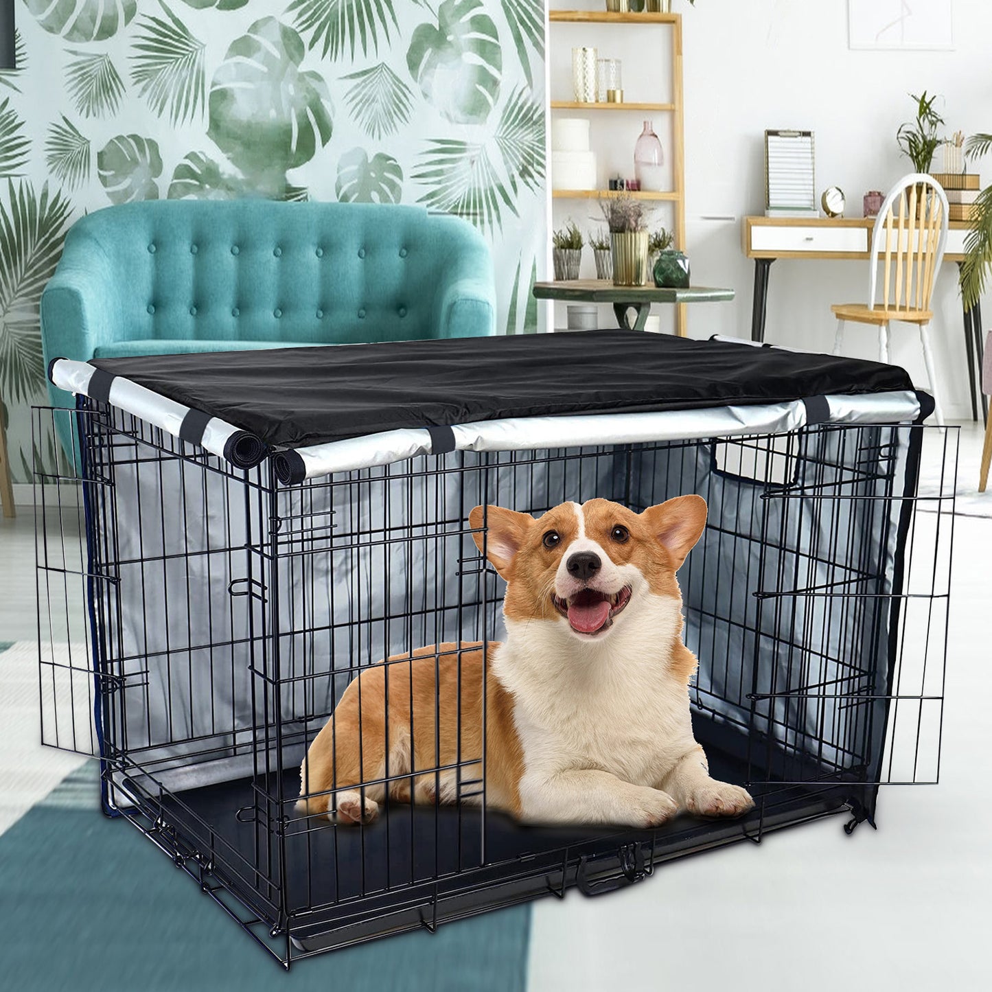 Dog Crate Cover Double Door, Waterproof Dog Kennel Cover with Air Vent Window, for Indoor/Outdoor Most Wire Dog Crate