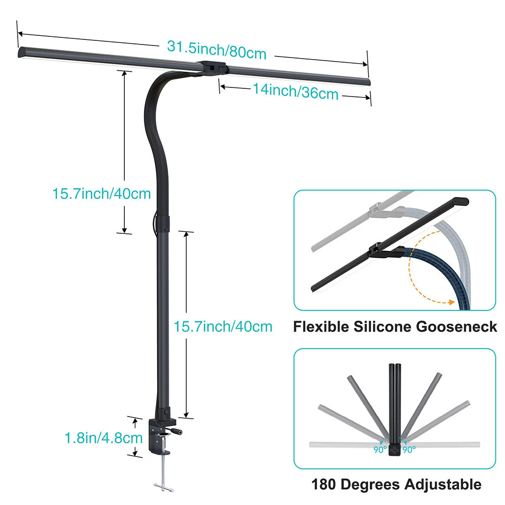 DONGPAI Double Head LED Desk Lamp, Architect Desk Lamps 24W Ultra Bright Auto Dimming Desk Light with 5 Color Modes and 5 Dimmable Eye Protection Modern Desk Lamp for Monitor Studio Reading