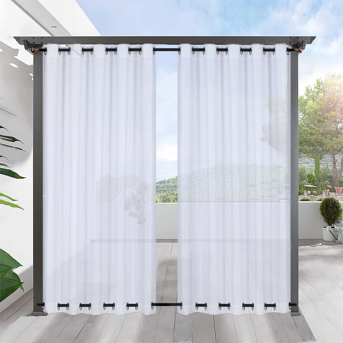 DONGPAI 100"x96" Sheer Outdoor Curtains for Patio Waterproof Grommet Indoor Voile Sheer Curtains for Living Room, Bedroom, Porch, Pergola, Cabana,1Panel,White