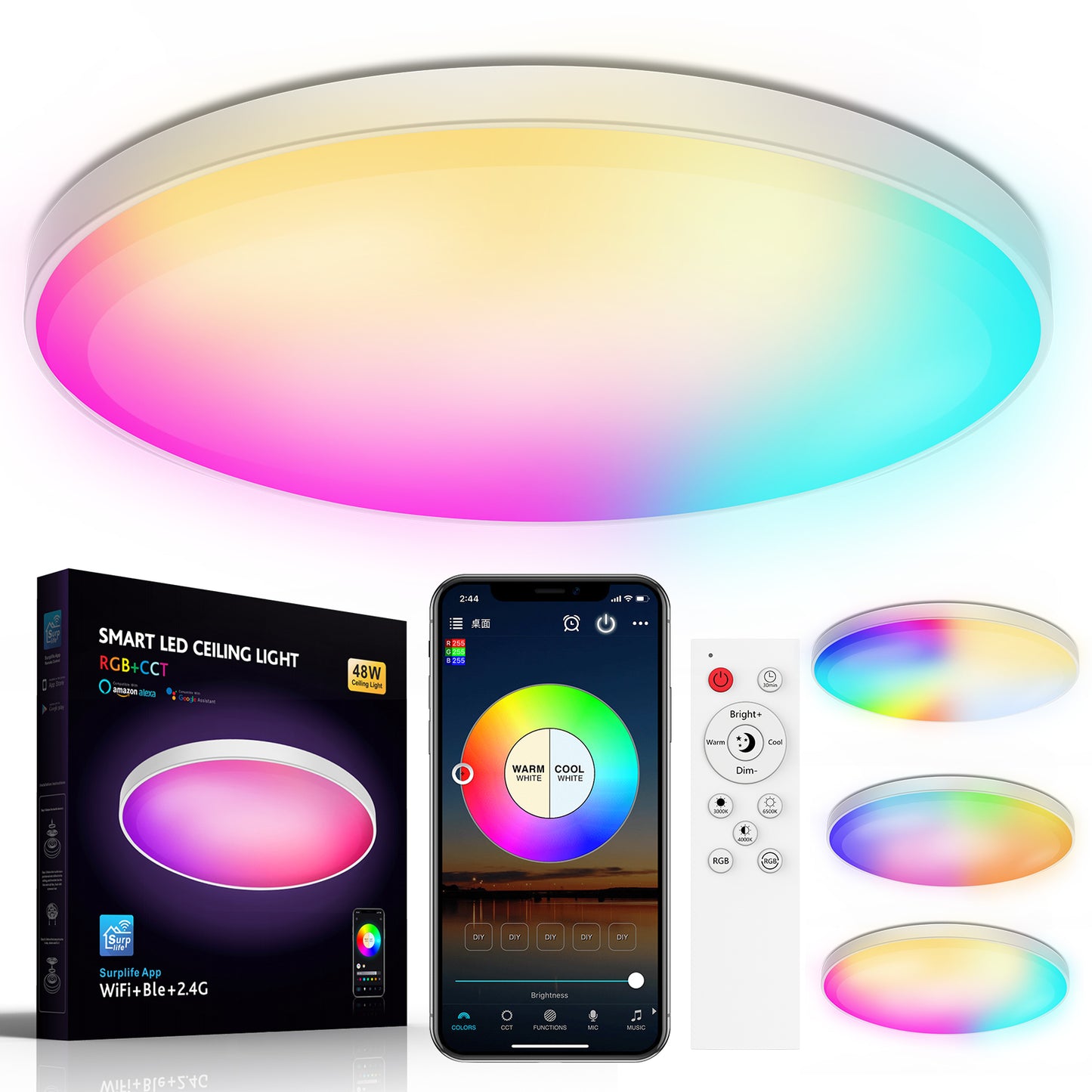 DONGPAI Smart Ceiling Light, 30W RGB Color Changing Dimmable Ceiling Light Fixture APP Remote Control Ceiling Light for Bedroom, living room, Home Party