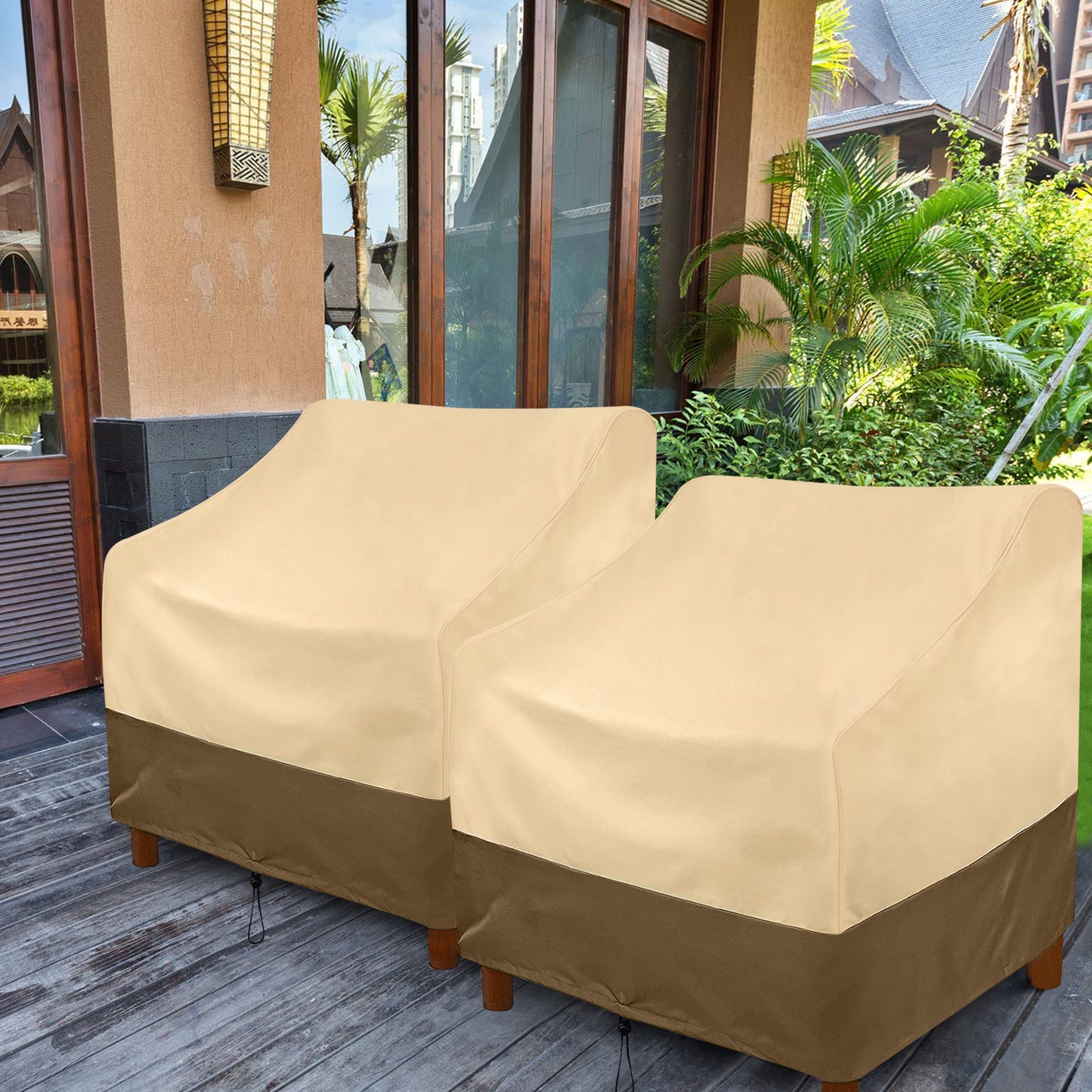 Patio Chair Covers, Lounge Deep Seat Cover, 32" x 28" x 38",Heavy Duty Waterproof Outdoor Lawn Patio Furniture Covers, Beige