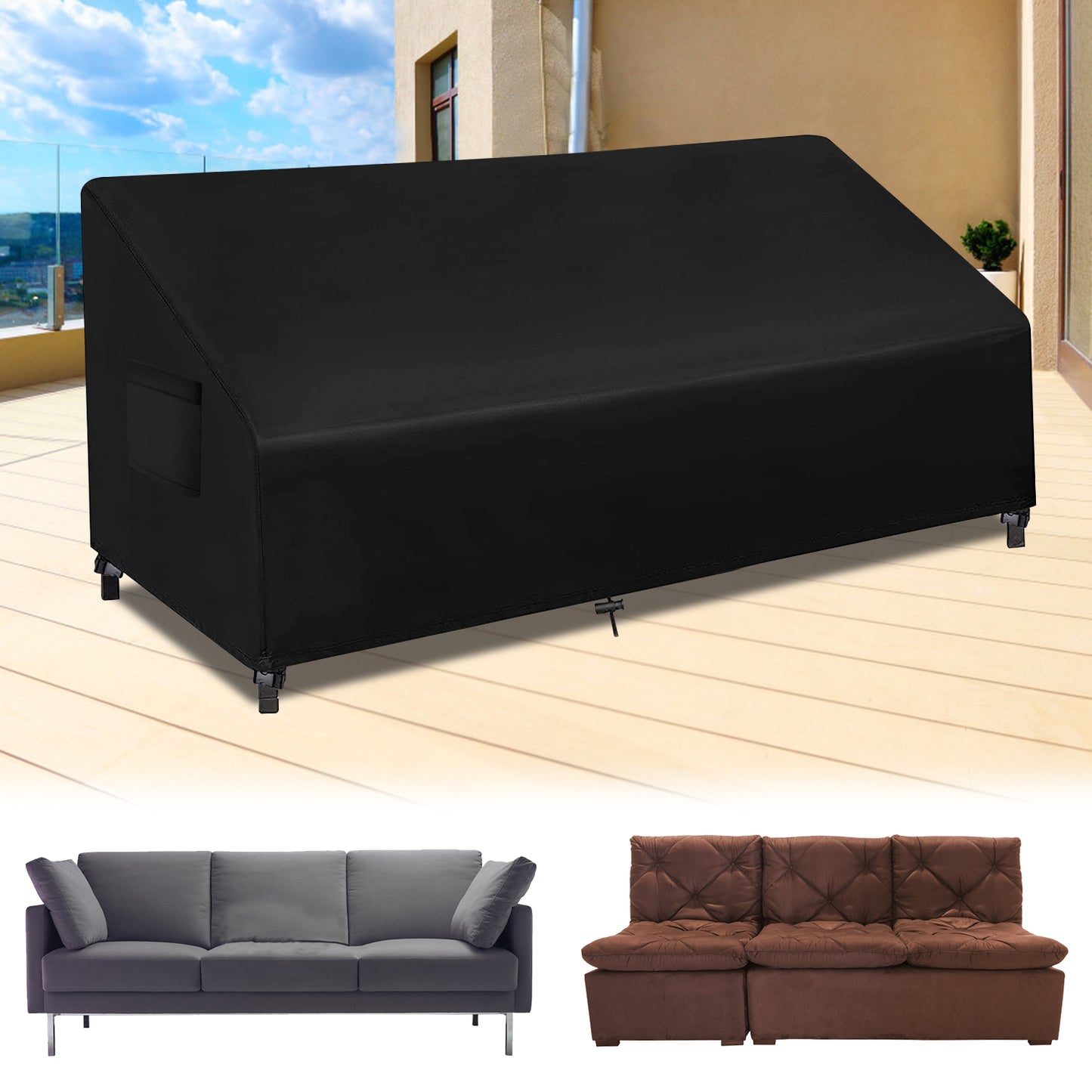 DONGPAI Outdoor Garden Sofa/Loveseat/Bench Bench Cover, Protective Cover for Garden Furniture 420D/600D Heavy Duty Rectangle Couch Cover for Garden Sofa, Waterproof, Windproof, UV-Resistant  58"x33"x31"