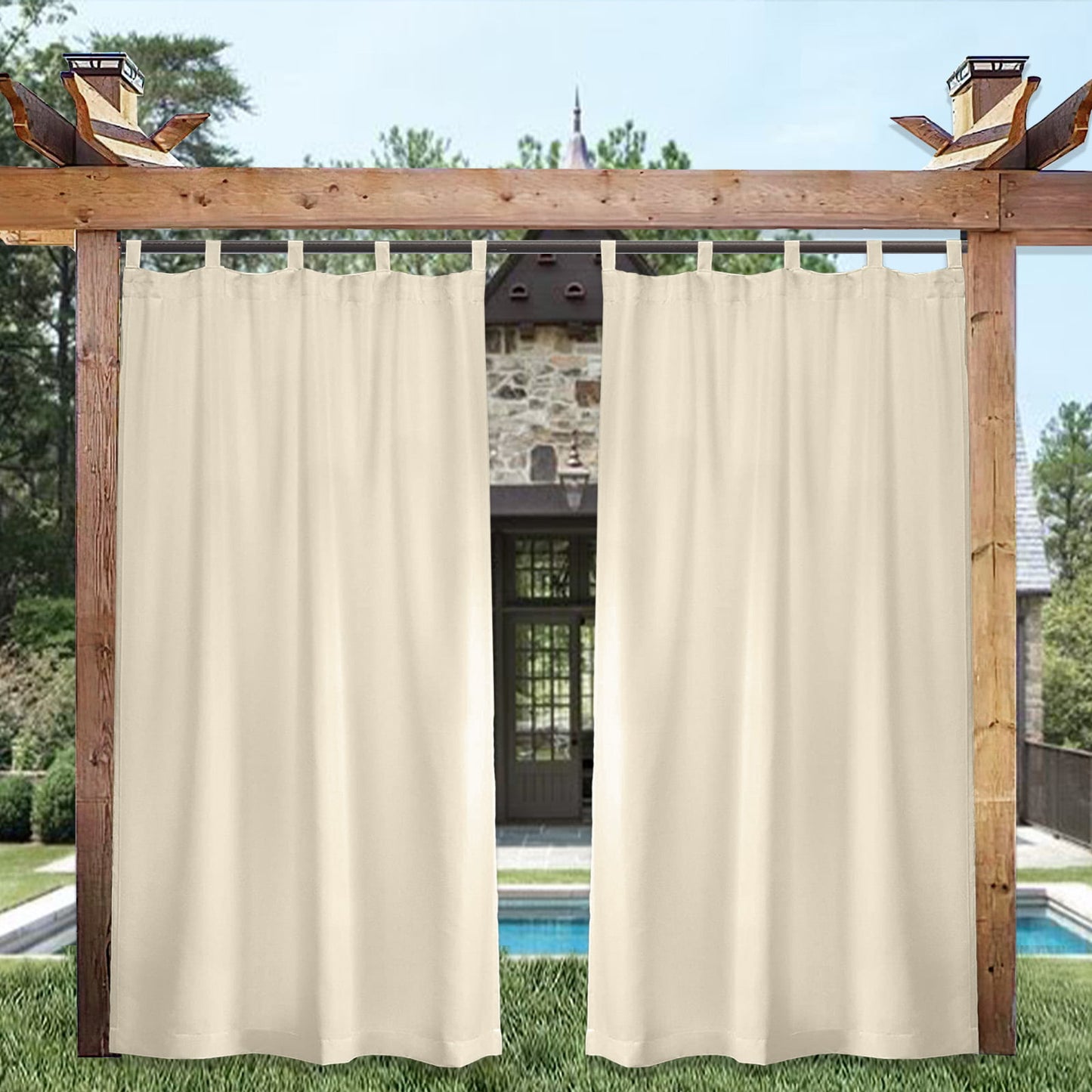 DONGPAI Outdoor Patio Curtains Waterproof, Blackout Tab Top Privacy Thermal Insulated Curtains for Pergola Porch Canopy, 1 Panel, 52" x 84"