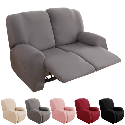 DONGPAI 2 Seater Recliner Sofa Slipcover, Loveseat Cover Couch Cover Non-Slip Recliner Chair Cover, Elastic Chaise Lounge Cover Furniture Protector Cover with Side Pocket, 2 Seater / 6 Pieces, Gray