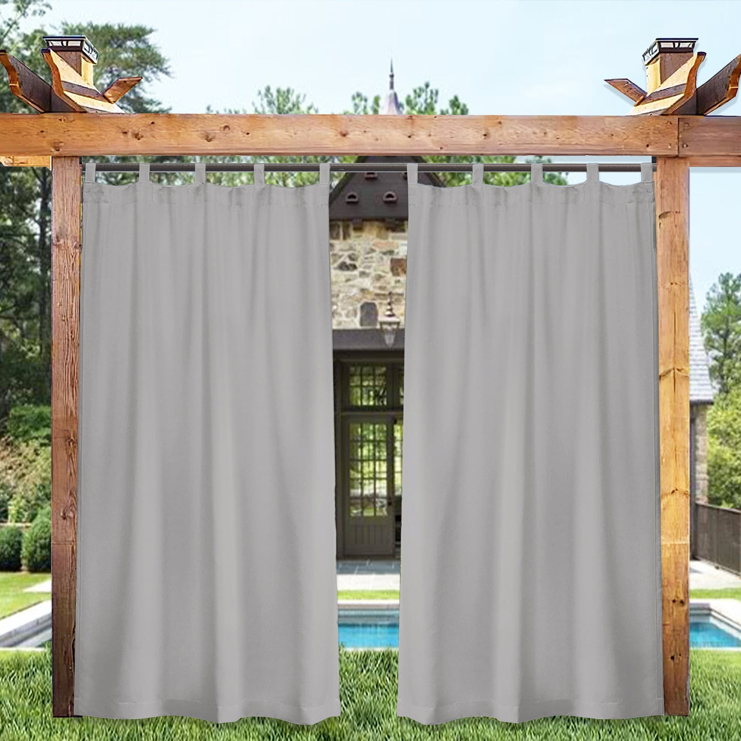 DONGPAI Outdoor Patio Curtains Waterproof, Blackout Tab Top Privacy Thermal Insulated Curtains for Pergola Porch Canopy, 1 Panel, 52" x 84"