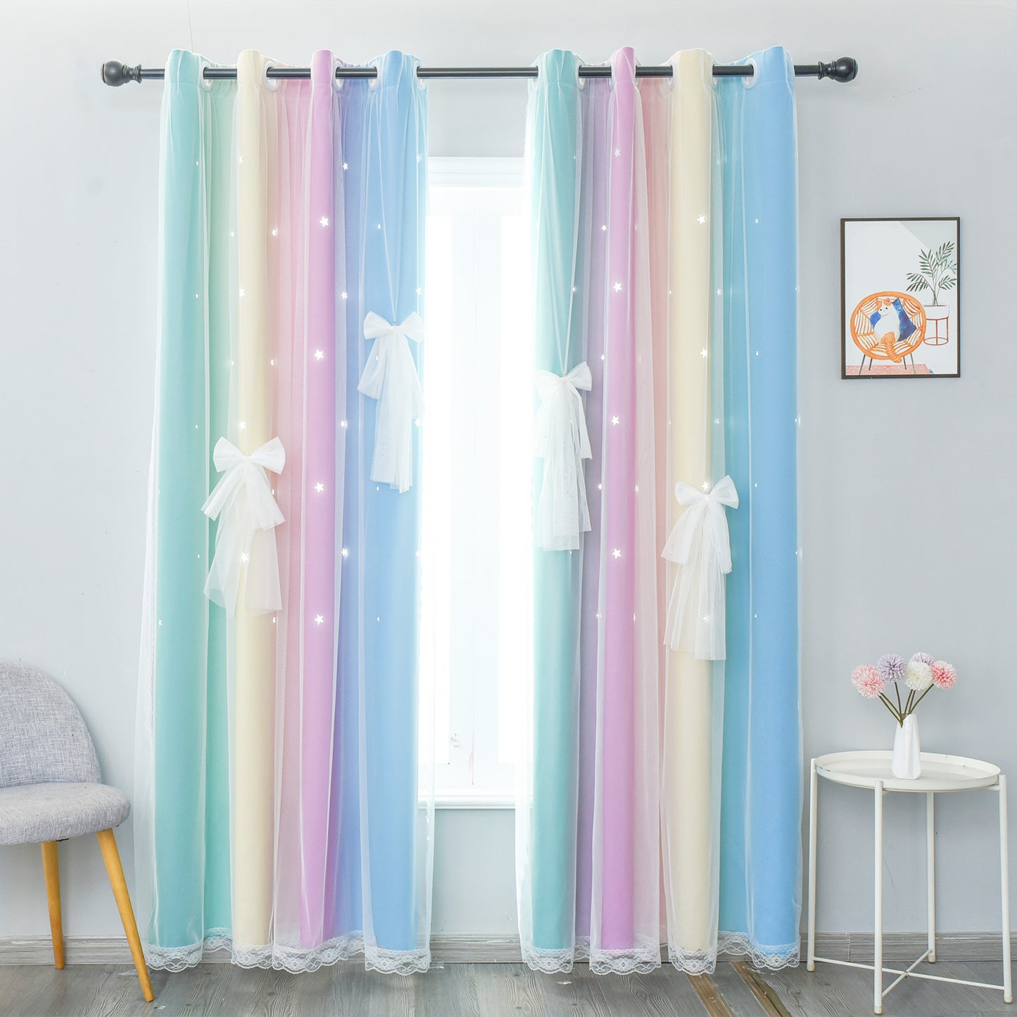 DONGPAI Gradient Ombre Stars Curtains for Kids Girls Bedroom Double Layers Blackout Window Curtains,Thermal Insulated for Living room, 1 Panel